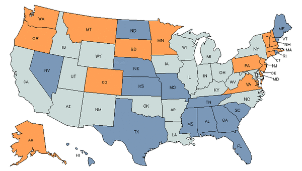 Mapa del estado para Consejeros Especializados en Abuso de Sustancias y Trastornos del Comportamiento