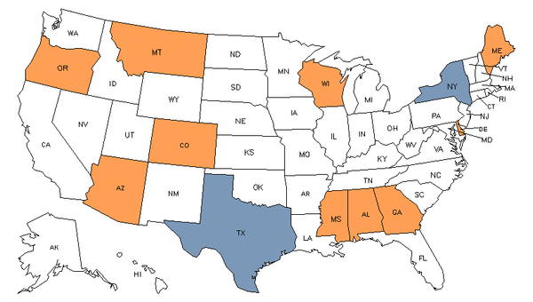 Mapa del estado para Profesores de Silvicultura y Ciencias de la Conservación de Nivel Postsecundario