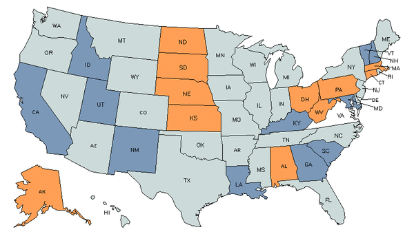 Mapa del estado para Profesores e Instructores de Enfermería de Nivel Postsecundario