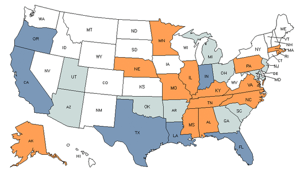 Mapa del estado para Profesores de Bibliotecología de Nivel Postsecundario