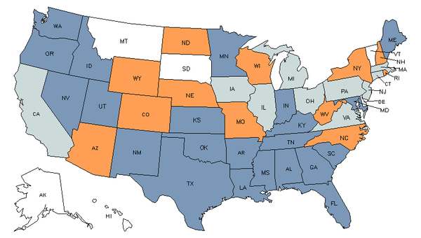 Mapa del estado para Profesores de Justicia Criminal y Aplicación y Cumplimiento de la Ley de Nivel Postsecundario
