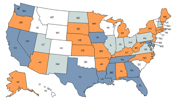 Mapa del estado para Profesores de Trabajo Social de Nivel Postsecundario
