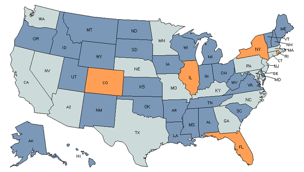 Mapa del estado para Agentes de Venta de Valores, Productos Básicos, y Servicios Financieros