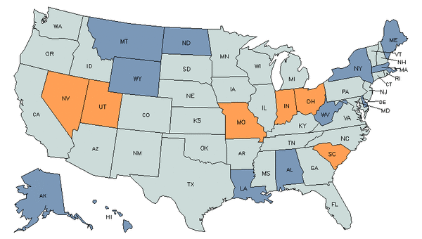 Mapa del estado para Oficinistas de Despacho, Recibo, e Inventario