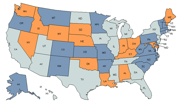 Mapa del estado para Trabajadores de Piezas de Hierro y Acero Estructural