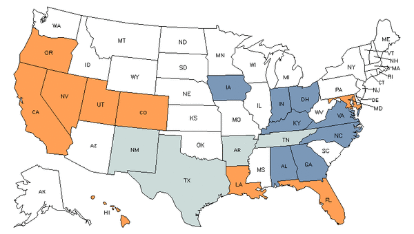 Mapa del estado para Ayudantes de Pintores, Empapeladores, Yeseros y Estucadores