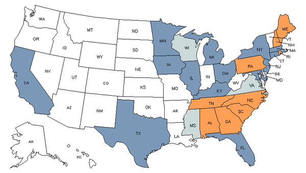 Mapa del estado para Preparadores, Operadores y Encargados de Máquinas Textiles de Tejido y Tramado