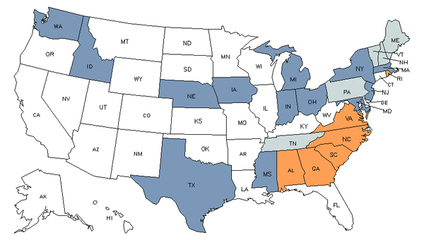Mapa del estado para Preparadores, Operadores y Encargados de Máquinas Textiles de Devanado, Torsión y Cardado